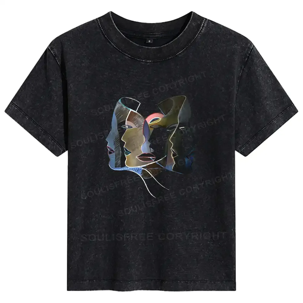 Designed Layers of Masks Basic Washed T-shirt