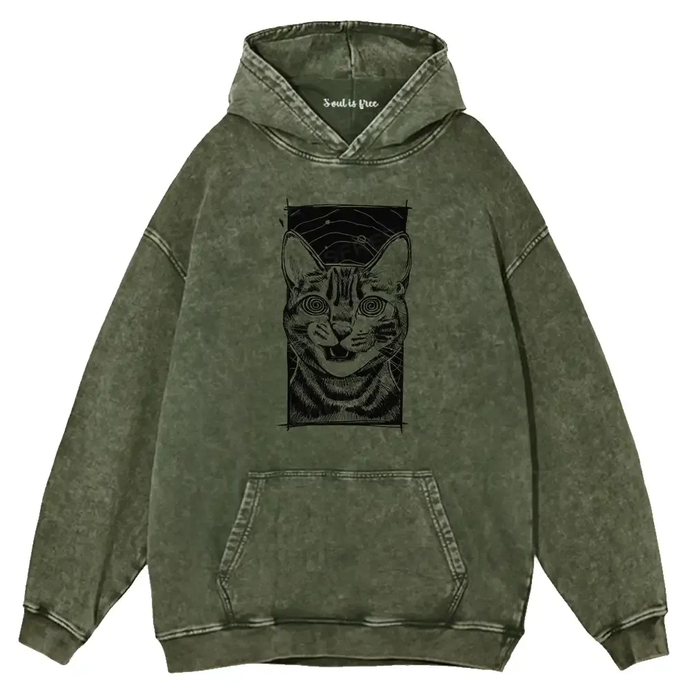 Designed Hypnotic Cat Washed Hoodie