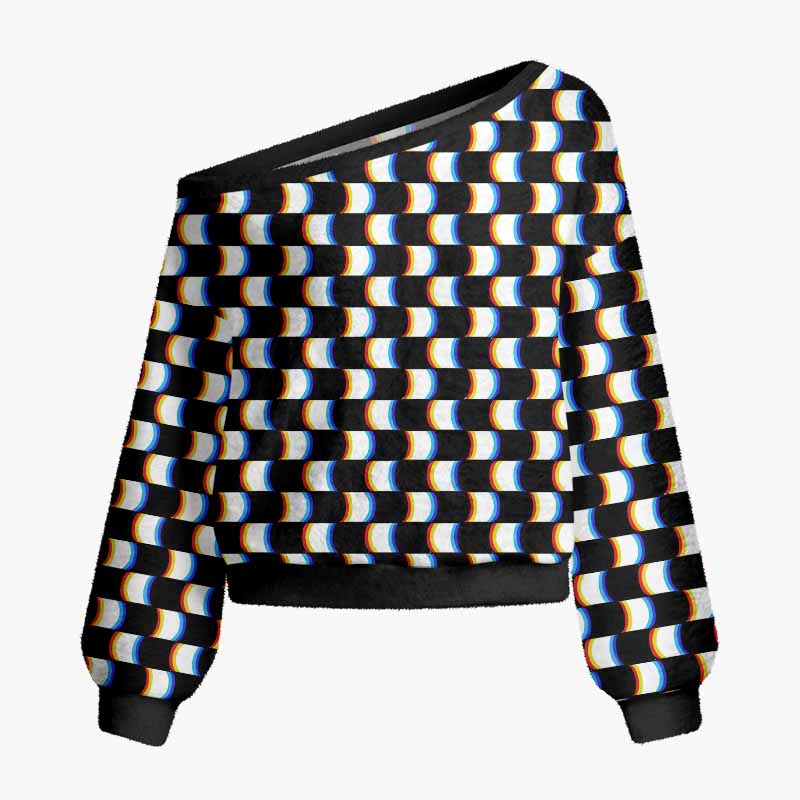 Soulisfree Optical Glitch Fuzzy Off-Shoulder Sweater