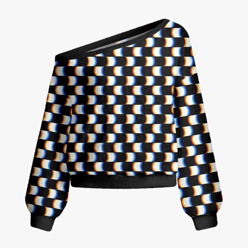 Soulisfree Optical Glitch Fuzzy Off-Shoulder Sweater