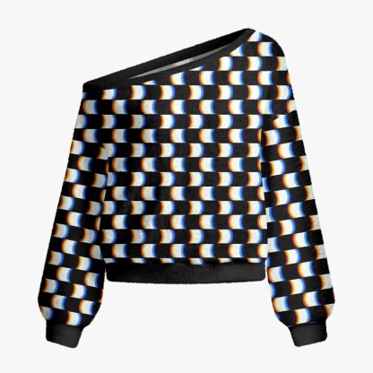 Soulisfree Optical Glitch Fuzzy Off-Shoulder Sweater