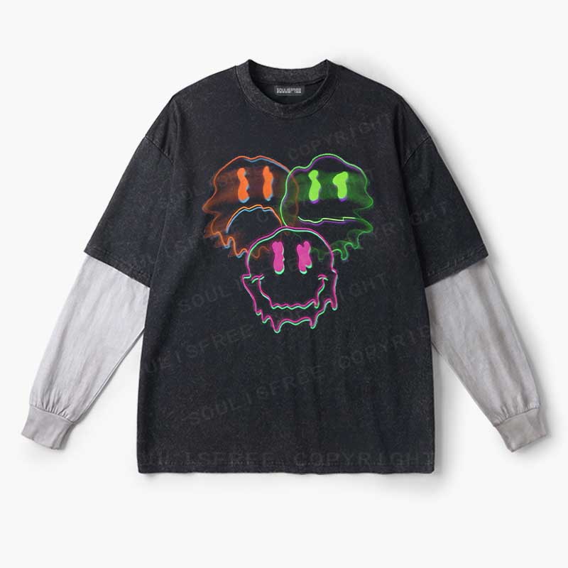 Soulisfree  Glitch Emotion Psychedelic Trio Illusion Layered Long Sleeve Tee