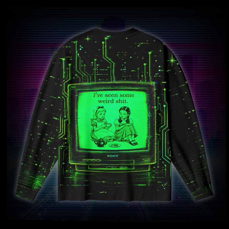 Soulisfree Neon Circuit Glitch TV Long Sleeve Cotton Tee
