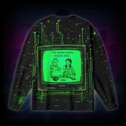 Soulisfree Neon Circuit Glitch TV Long Sleeve Cotton Tee