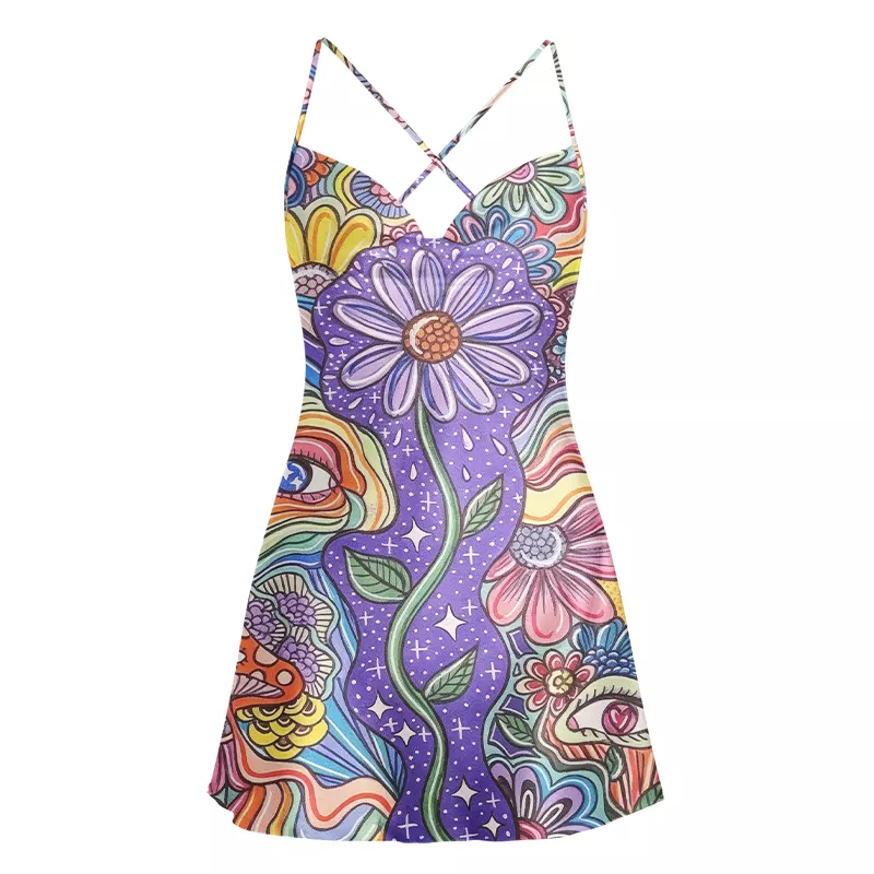 Soulisfree Infinite Bloom Cowl Neck Satin Mini Dress