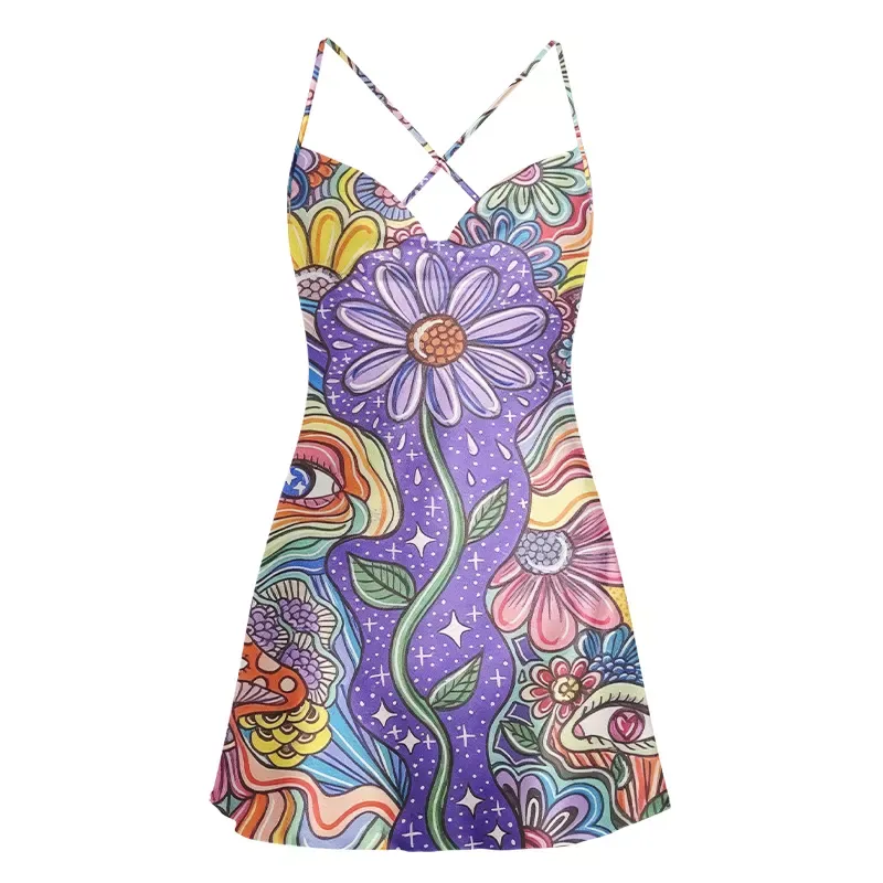 Soulisfree Infinite Bloom Cowl Neck Satin Mini Dress