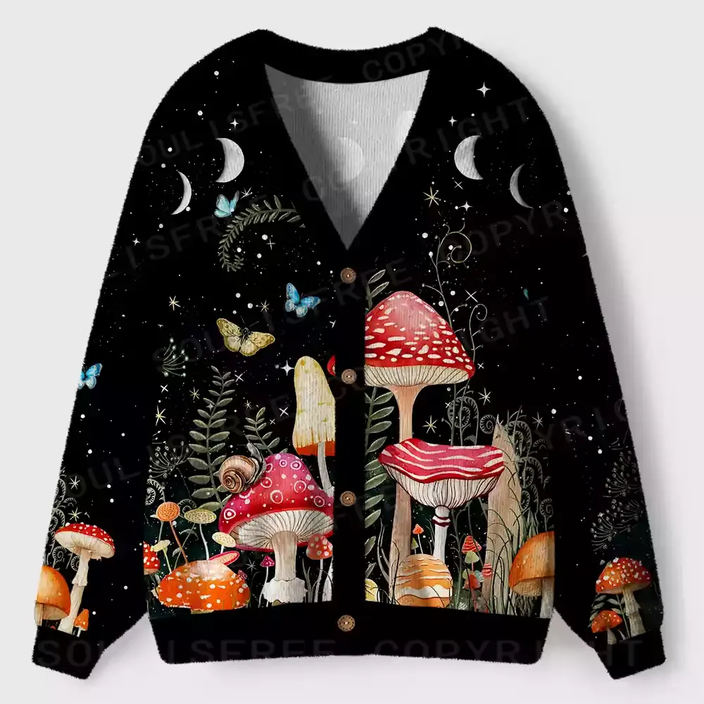 Moonlit Mushroom Forest Ugly Cardigan Sweaters