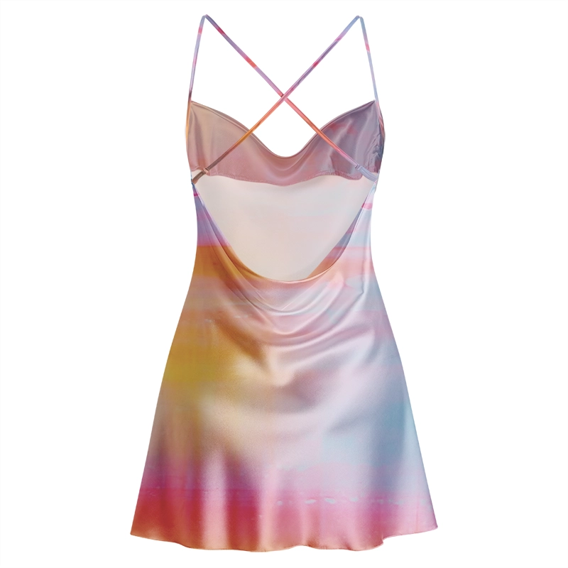 Soulisfree Warm Sunrise Cowl Neck Satin Mini Dress