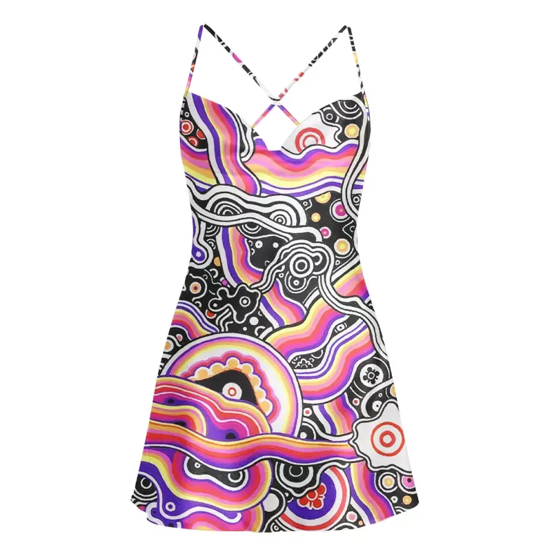 Soulisfree Vortex Dream Drop Cowl Neck Satin Mini Dress