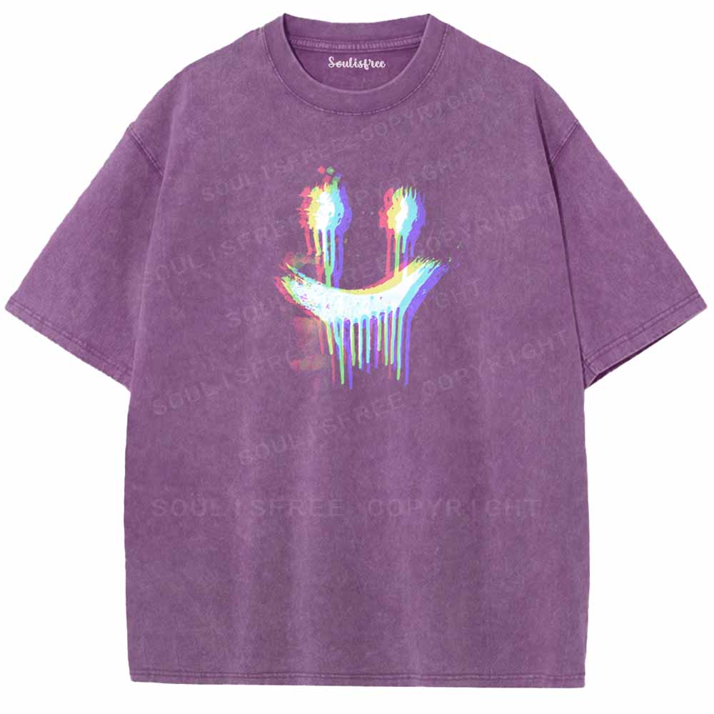 Soulisfree Smiley Face Glitch Washed Tee