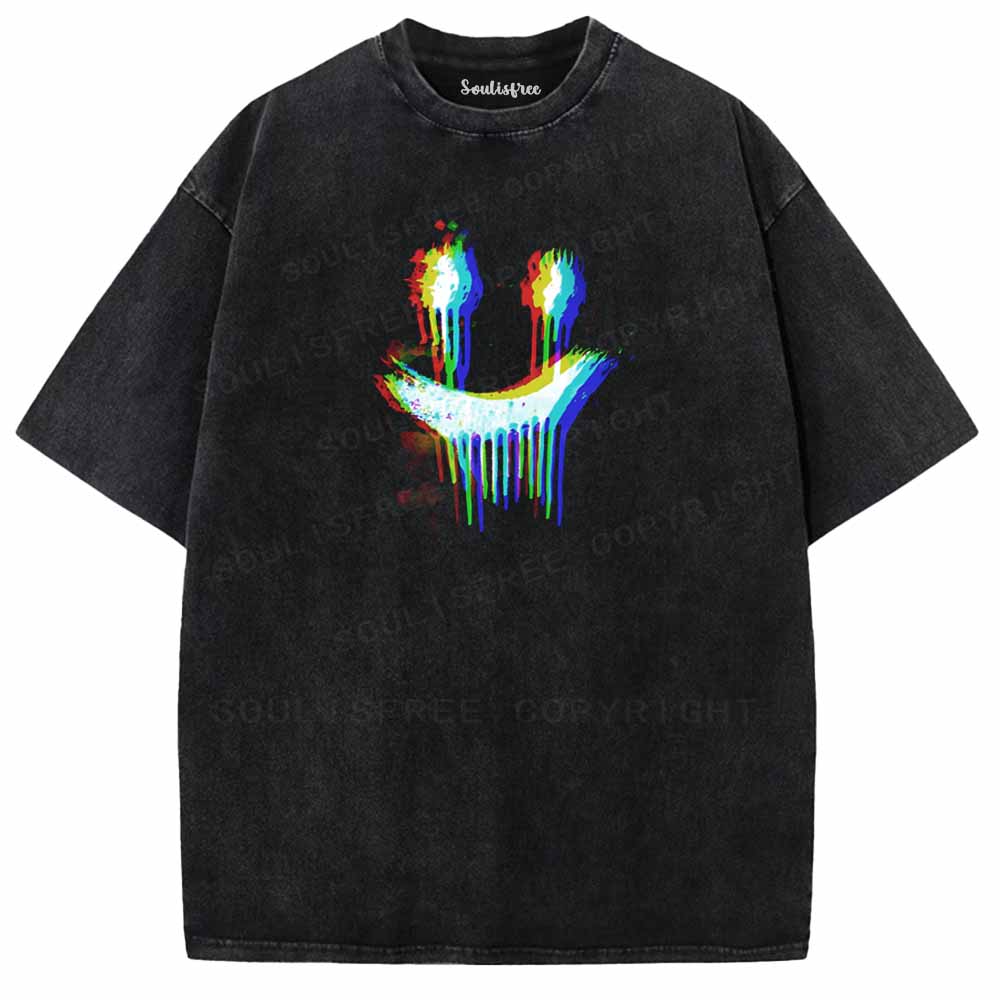 Soulisfree Smiley Face Glitch Washed Tee