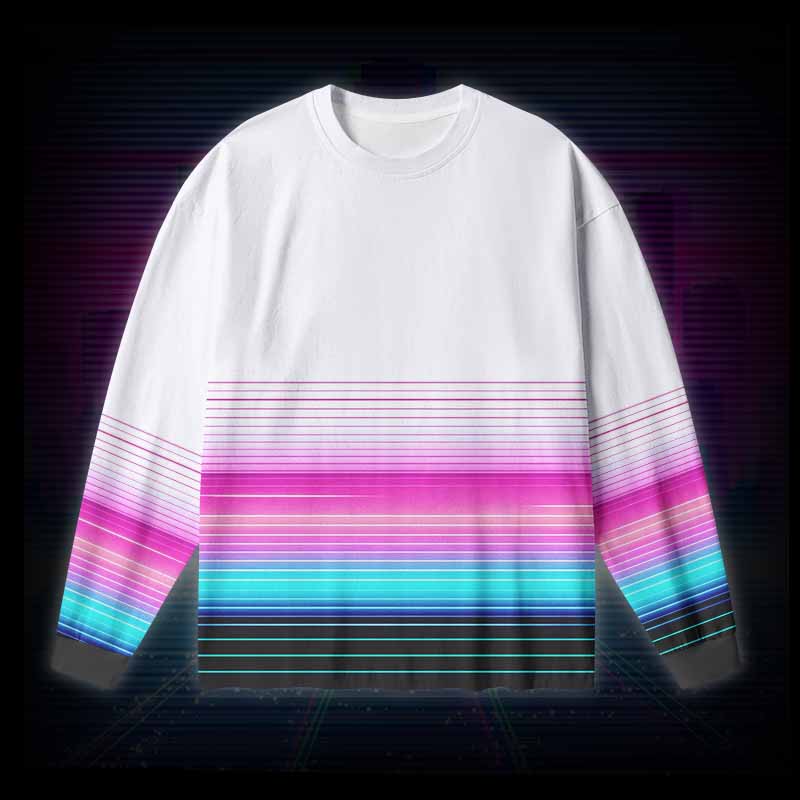 Soulisfree Vaporwave Pink Blue Fade Long Sleeve Cotton Tee