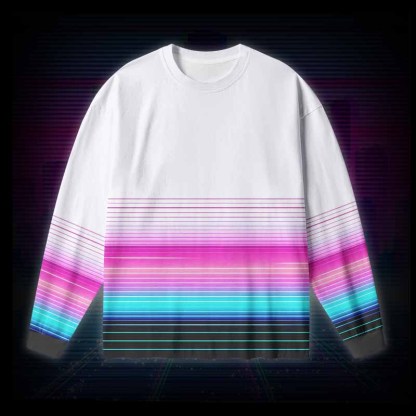 Soulisfree Vaporwave Pink Blue Fade Long Sleeve Cotton Tee