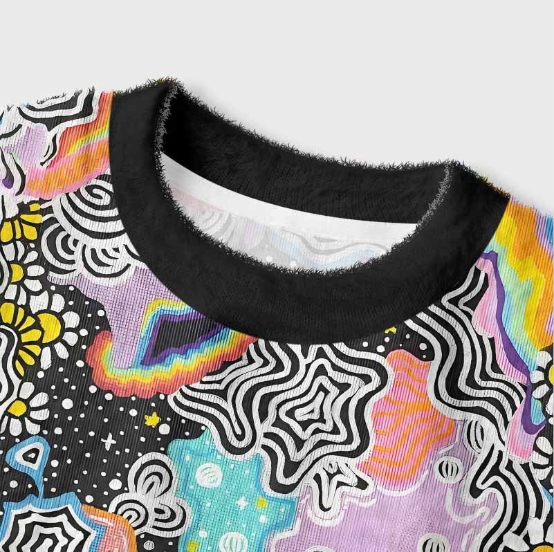 Soulisfree  Psychedelic Vortex Collage Women's Fuzzy Crewneck Sweater
