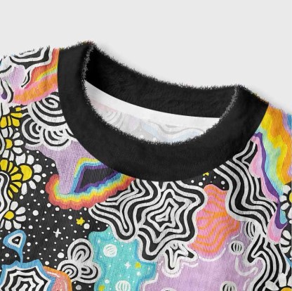 Soulisfree  Psychedelic Vortex Collage Women's Fuzzy Crewneck Sweater