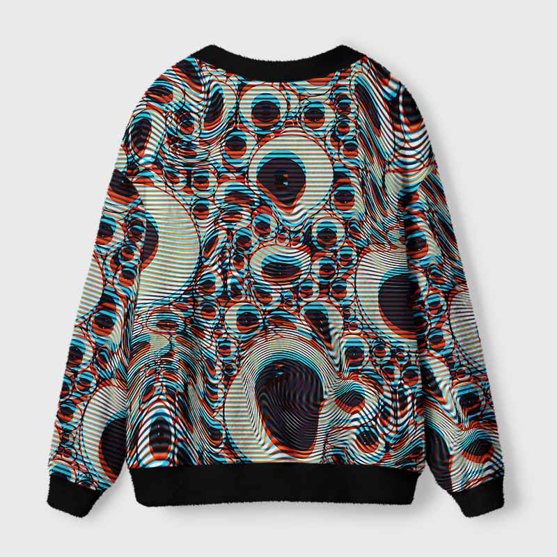 Soulisfree Trippy Optical Vortex Fuzzy Cardigan Sweater