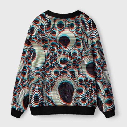 Soulisfree Trippy Optical Vortex Fuzzy Cardigan Sweater
