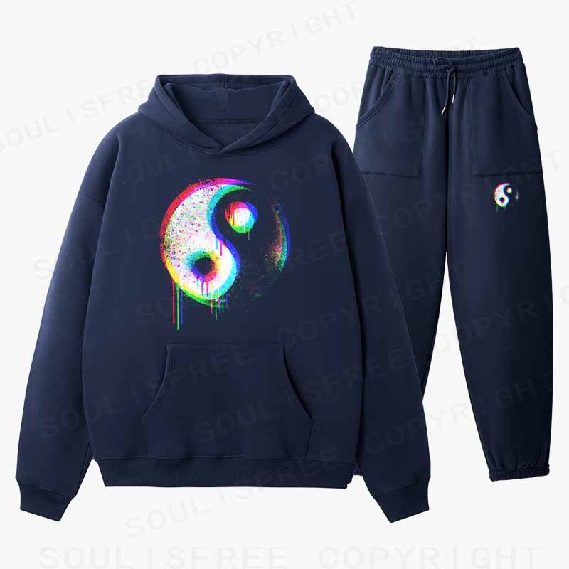 Soulisfree Neon Drip Rainbow Yin Yang Cotton Fleece Hoodie Set
