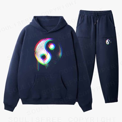 Soulisfree Neon Drip Rainbow Yin Yang Cotton Fleece Hoodie Set