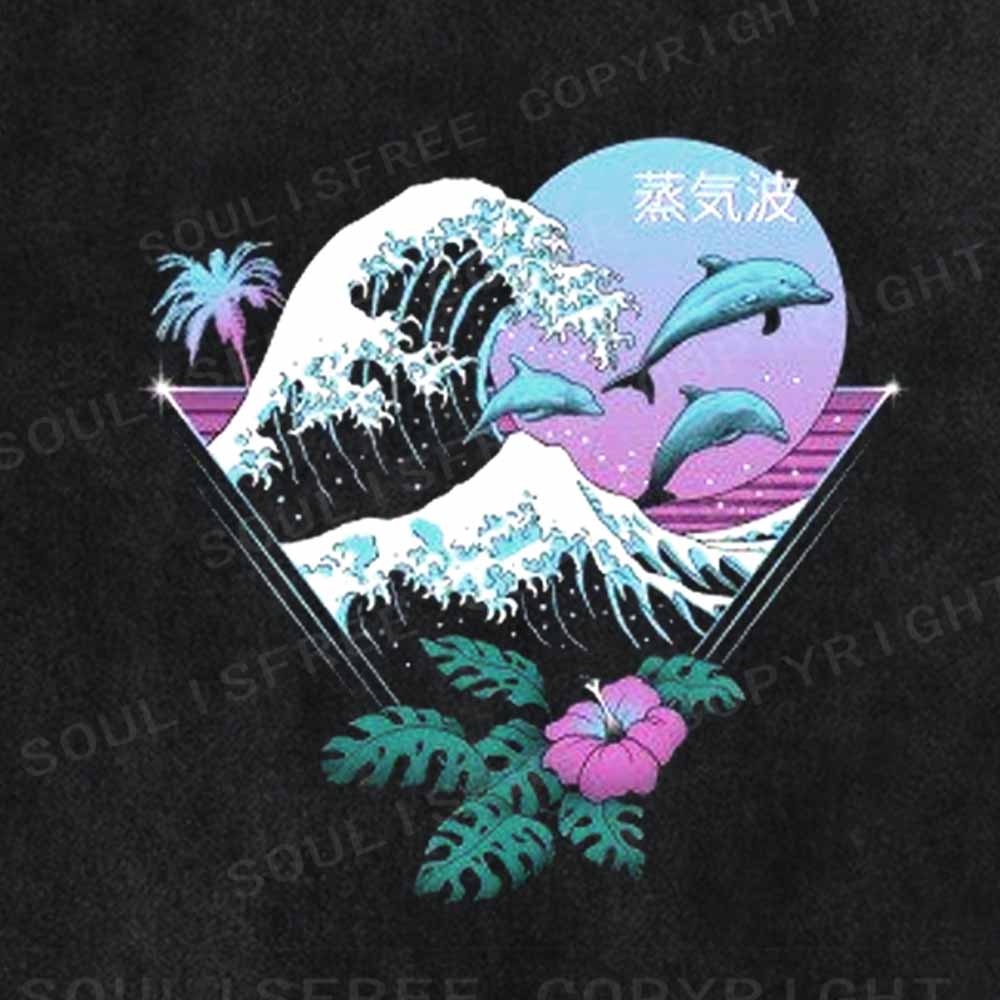 Soulisfree Dolphin Waves Washed Tee