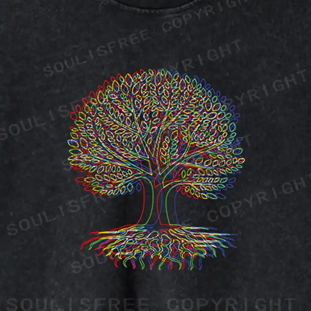 Psychedelic Tree Of Life Washed Cropped Sweatshirt