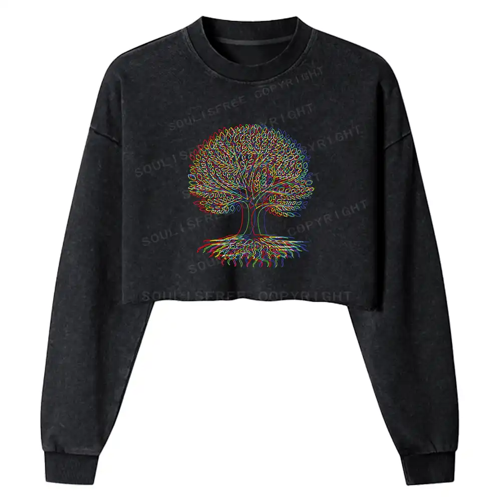 Psychedelic Tree Of Life Washed Cropped Sweatshirt