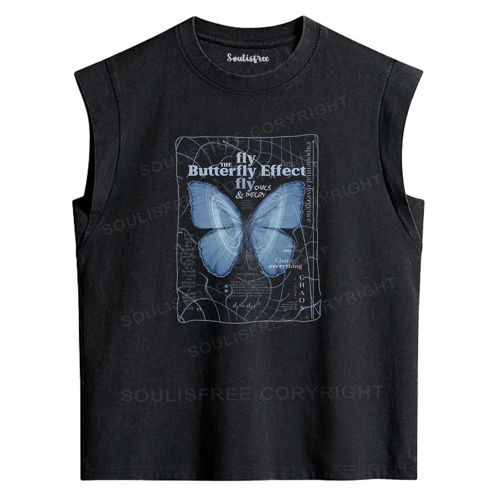 Designed Butterfly Effect Washed Tank Tops