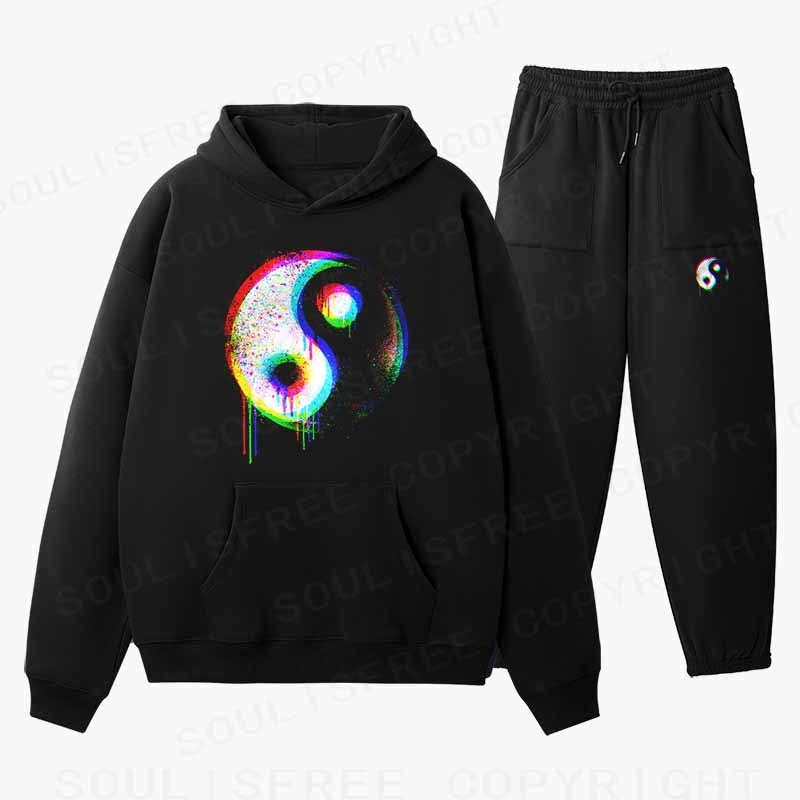 Soulisfree Neon Drip Rainbow Yin Yang Cotton Fleece Hoodie Set