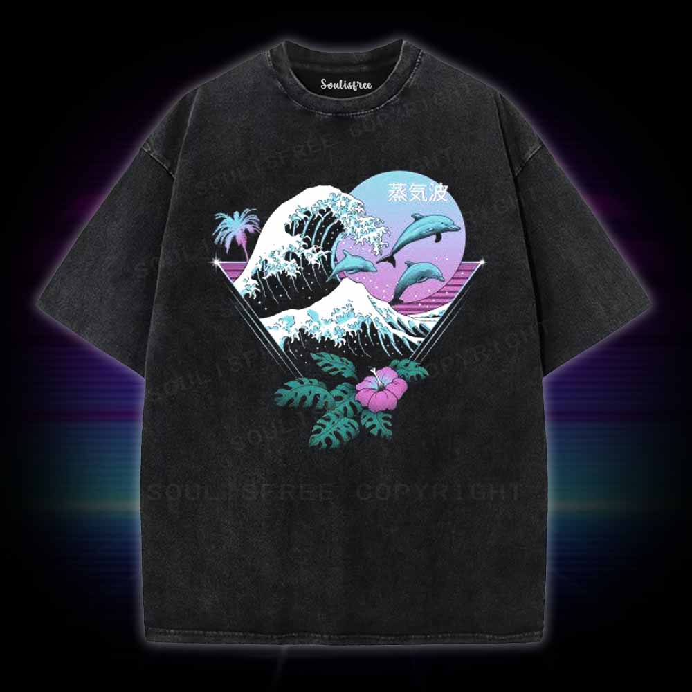 Soulisfree Dolphin Waves Washed Tee