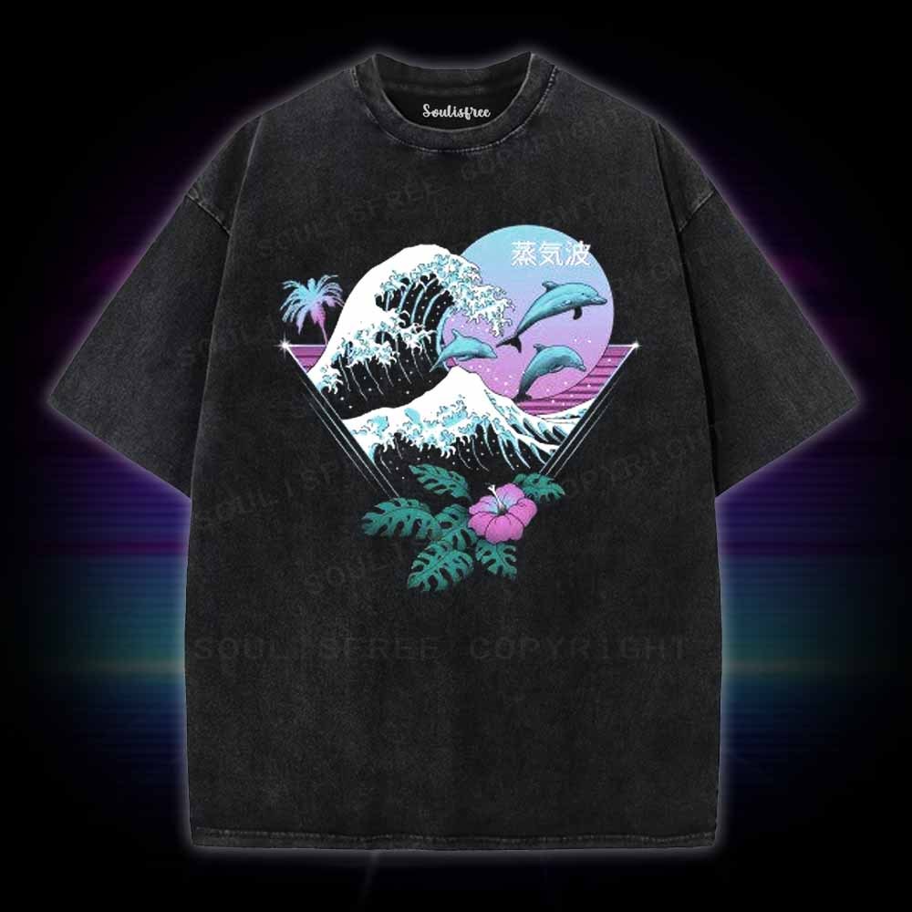 Soulisfree Dolphin Waves Washed Tee