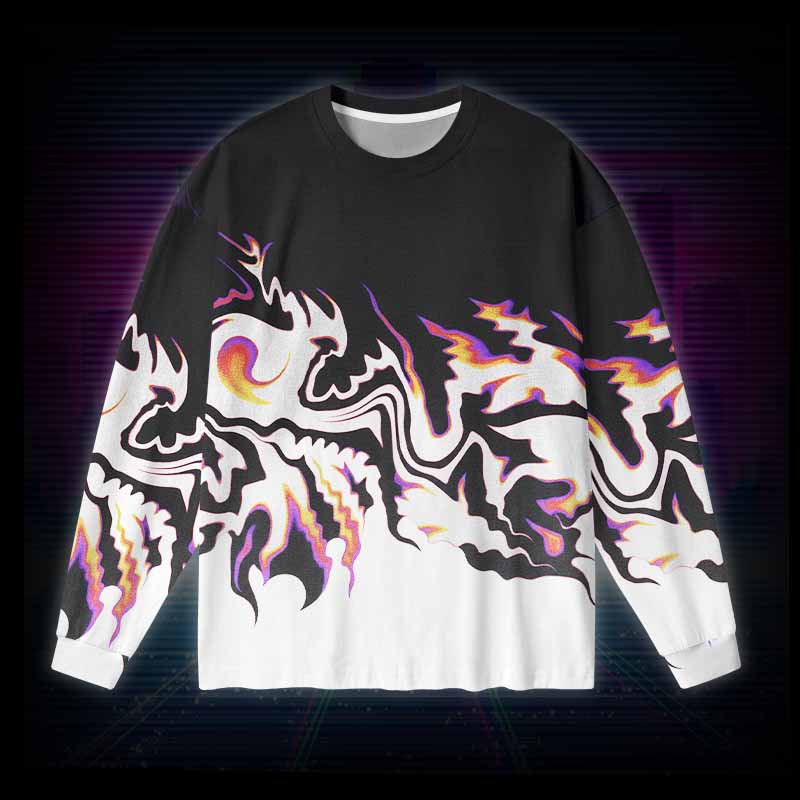 Soulisfree Neon Lava Swirl Split ECO‑PERF Long Sleeve Cotton Tee