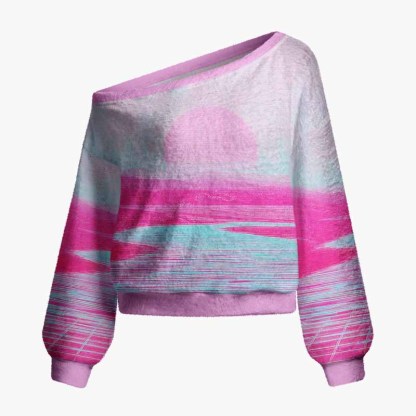 Soulisfree Pastel Horizon Fuzzy Off-Shoulder Sweater