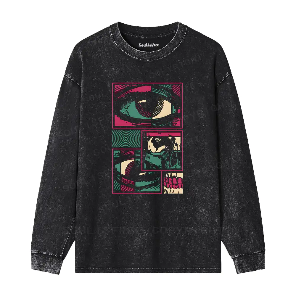 Facial Fragments Washed Long Sleeve Shirt