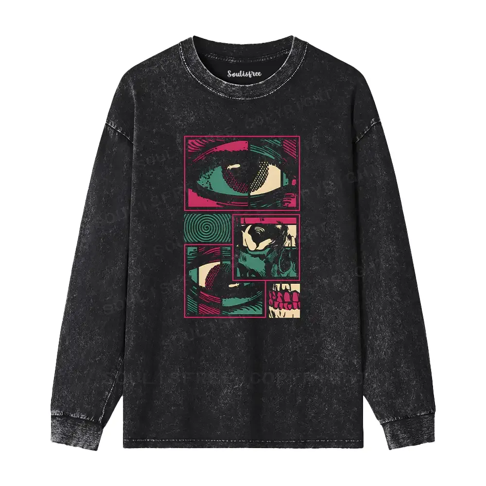 Facial Fragments Washed Long Sleeve Shirt