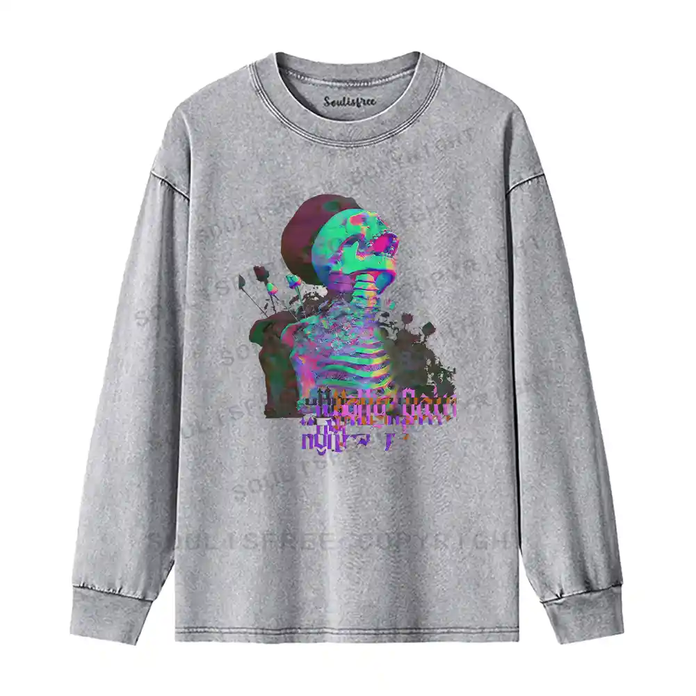 Skeleton Bloom Washed Long Sleeve Shirt