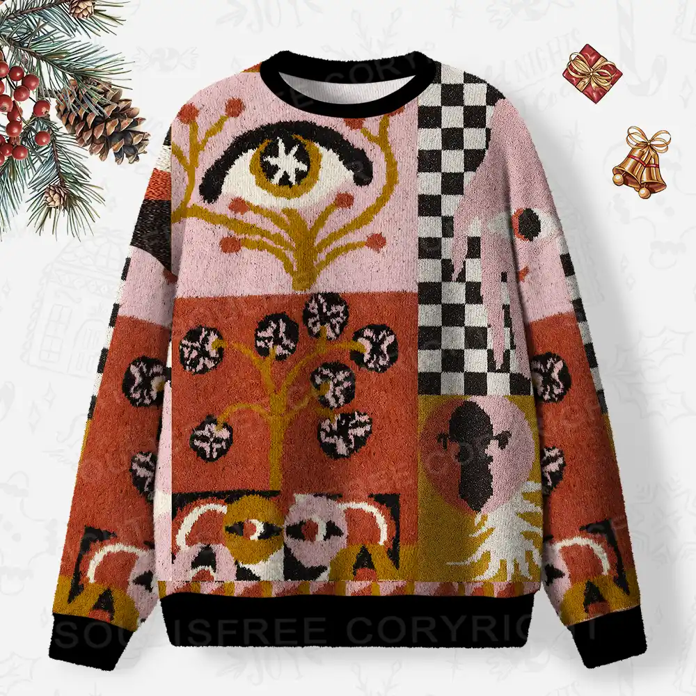 Abstract Vision Patchwork Ugly Christmas Knit Sweatshirt