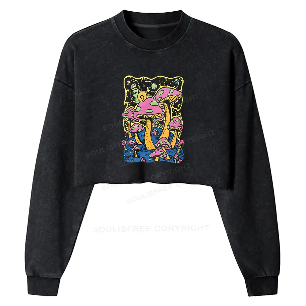 Mushroom World Washed Cropped Sweatshirt