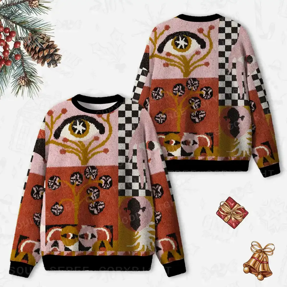 Abstract Vision Patchwork Ugly Christmas Knit Sweatshirt