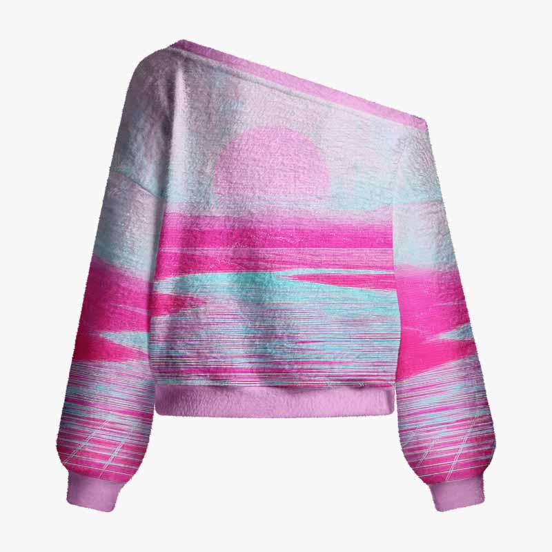 Soulisfree Pastel Horizon Fuzzy Off-Shoulder Sweater