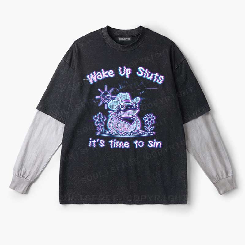 Soulisfree  Wake Up Sluts It's Time To Sin Layered Long Sleeve Tee