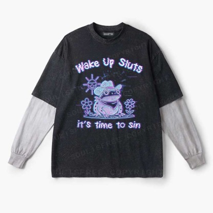 Soulisfree  Wake Up Sluts It's Time To Sin Layered Long Sleeve Tee