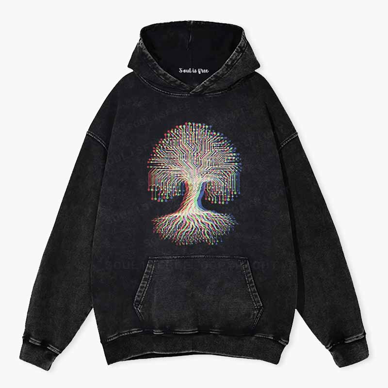 Soulisfree DIGITAL TREE OF LIFE Washed Hoodie