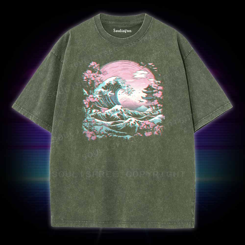 Soulisfree Synthwave Traditional Japanese Wave Washed Tee