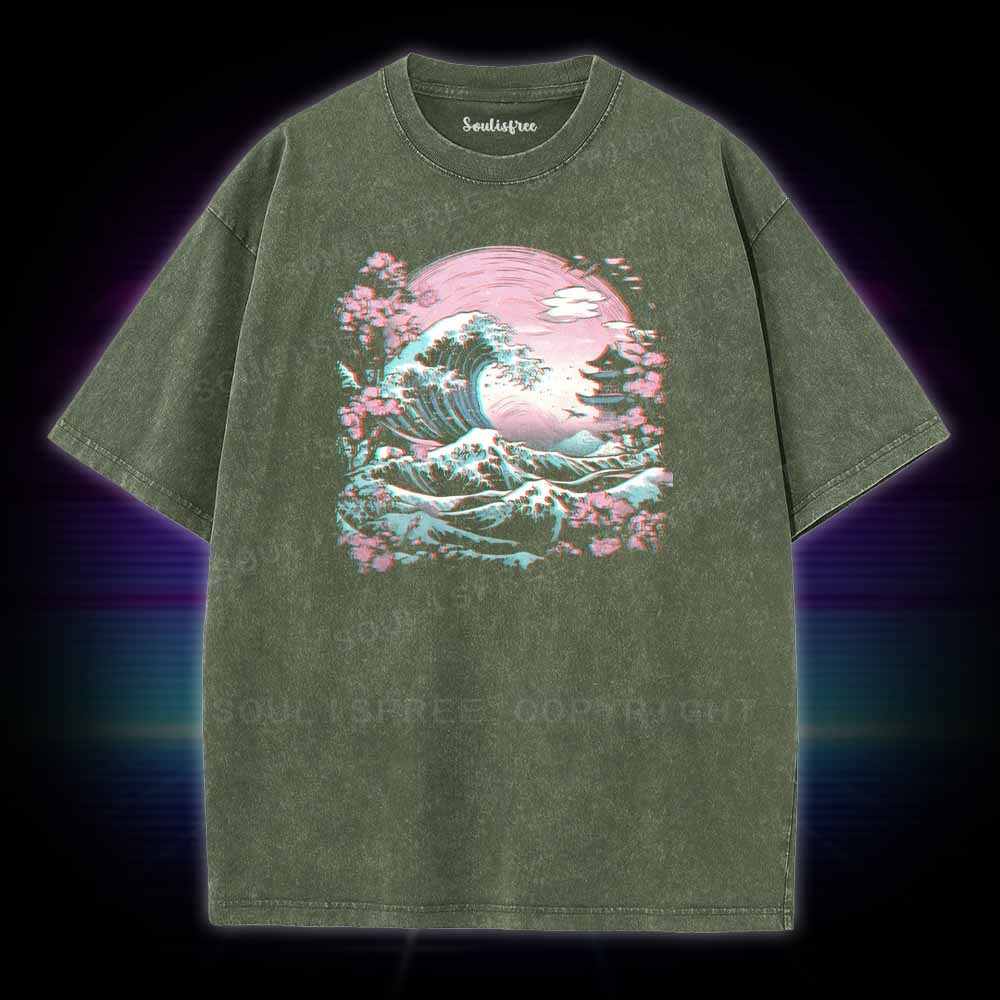 Soulisfree Synthwave Traditional Japanese Wave Washed Tee