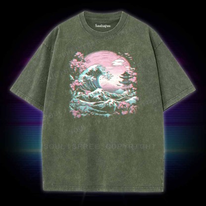Soulisfree Synthwave Traditional Japanese Wave Washed Tee