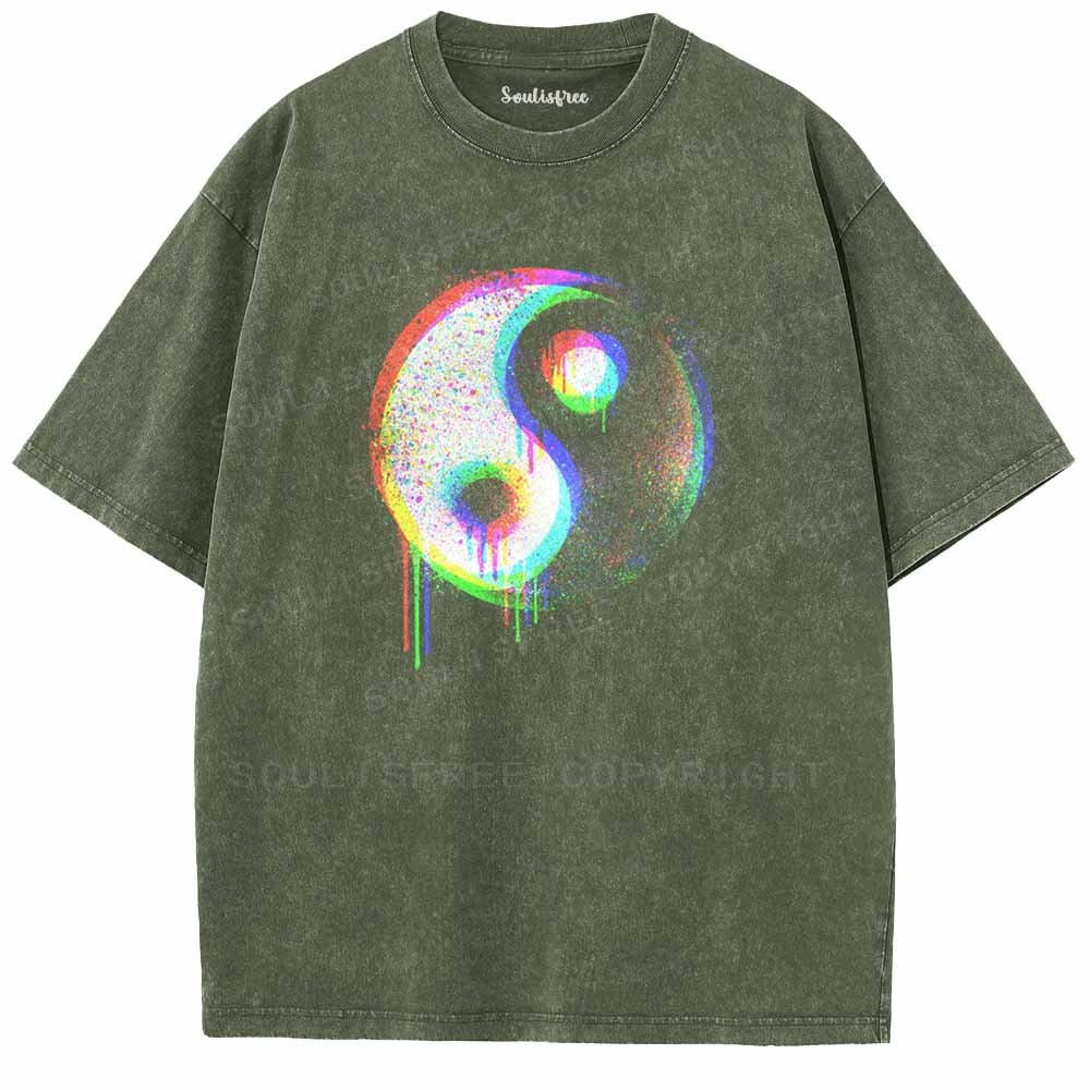 Soulisfree  Neon Drip Rainbow Yin Yang Washed Tee