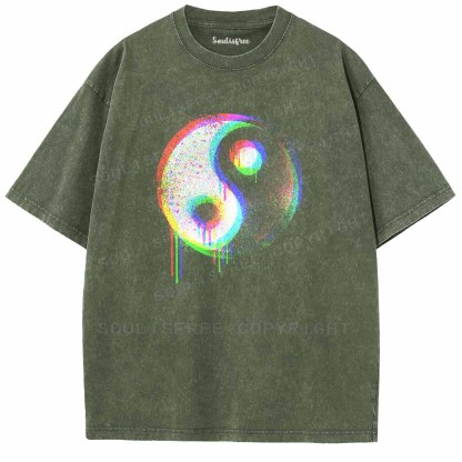 Soulisfree  Neon Drip Rainbow Yin Yang Washed Tee