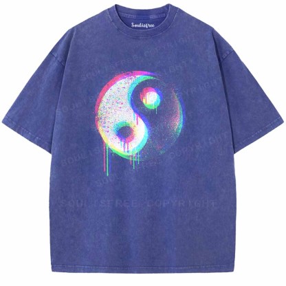 Soulisfree  Neon Drip Rainbow Yin Yang Washed Tee