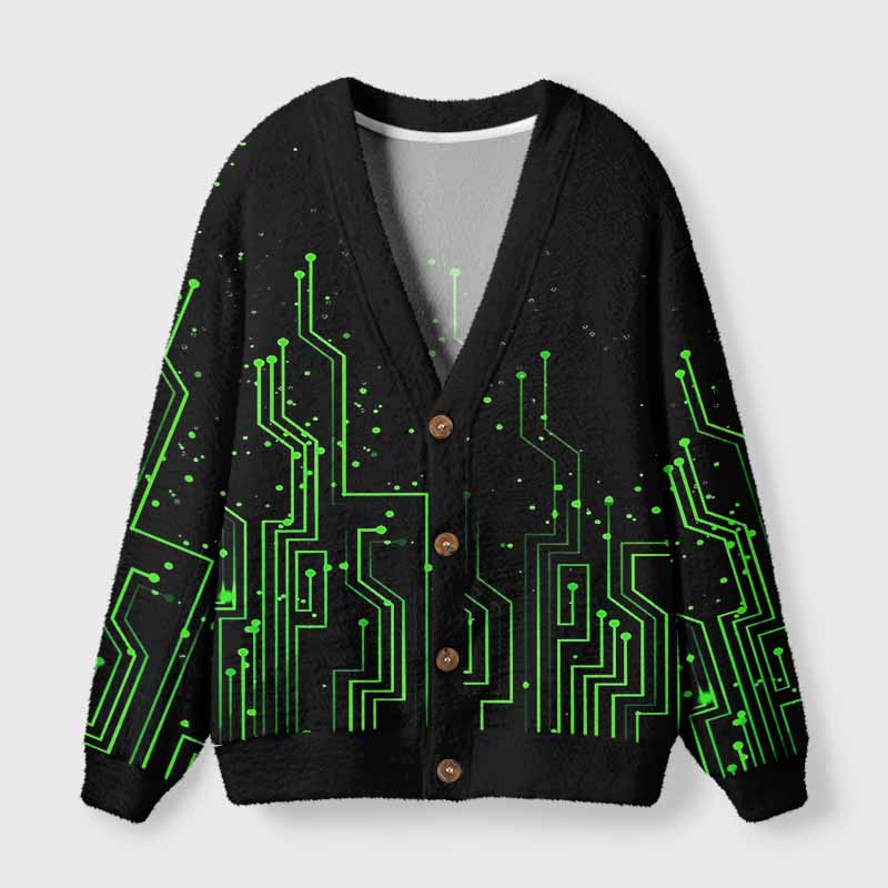 Soulisfree Vintage circuit board Fuzzy Cardigan Sweater 