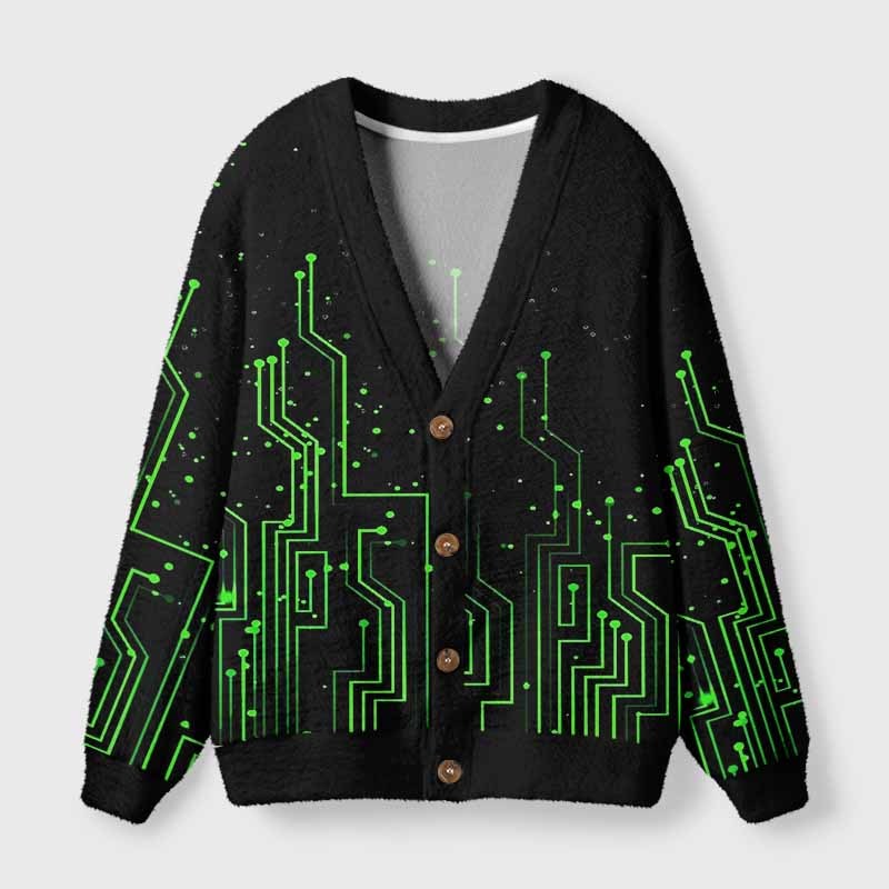 Soulisfree Vintage circuit board Fuzzy Cardigan Sweater